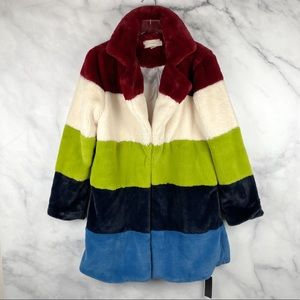 NWT Blank NYC Super Nova Oversized Plush Faux Fur Striped Teddy Coat Jacket Boho